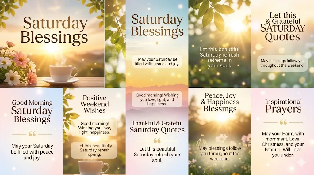 Beautiful Saturday Blessings infographic with inspiring weekend quotes, peaceful morning wishes, prayers, gratitude messages, and uplifting blessings.